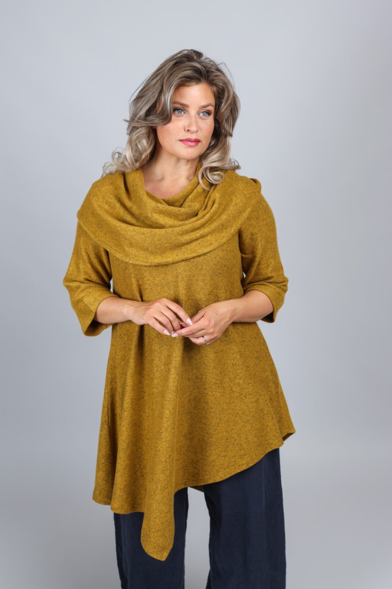 Tunika m. krage i viskosfleece, Ochre