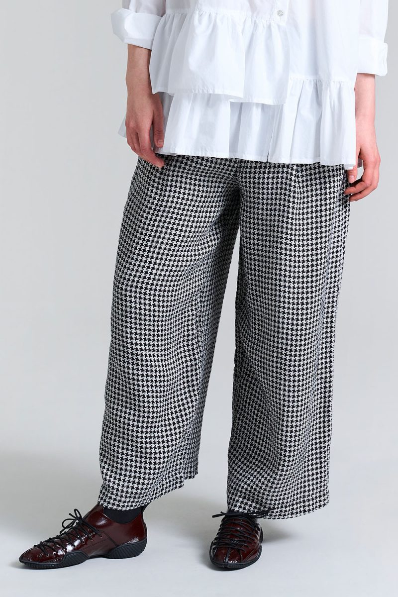 CHESU Byxa i lin, Black/Ivory Pepita