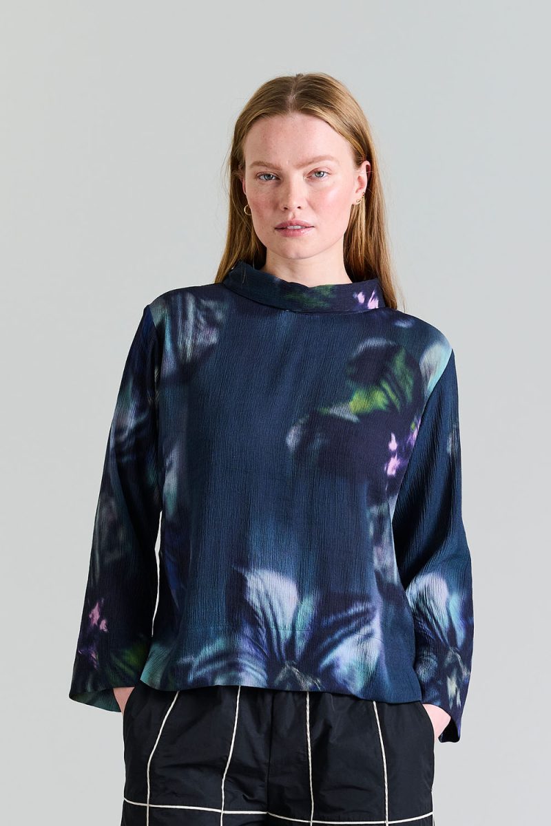 TRANSITION FLOWER Blus i viskos, Blå