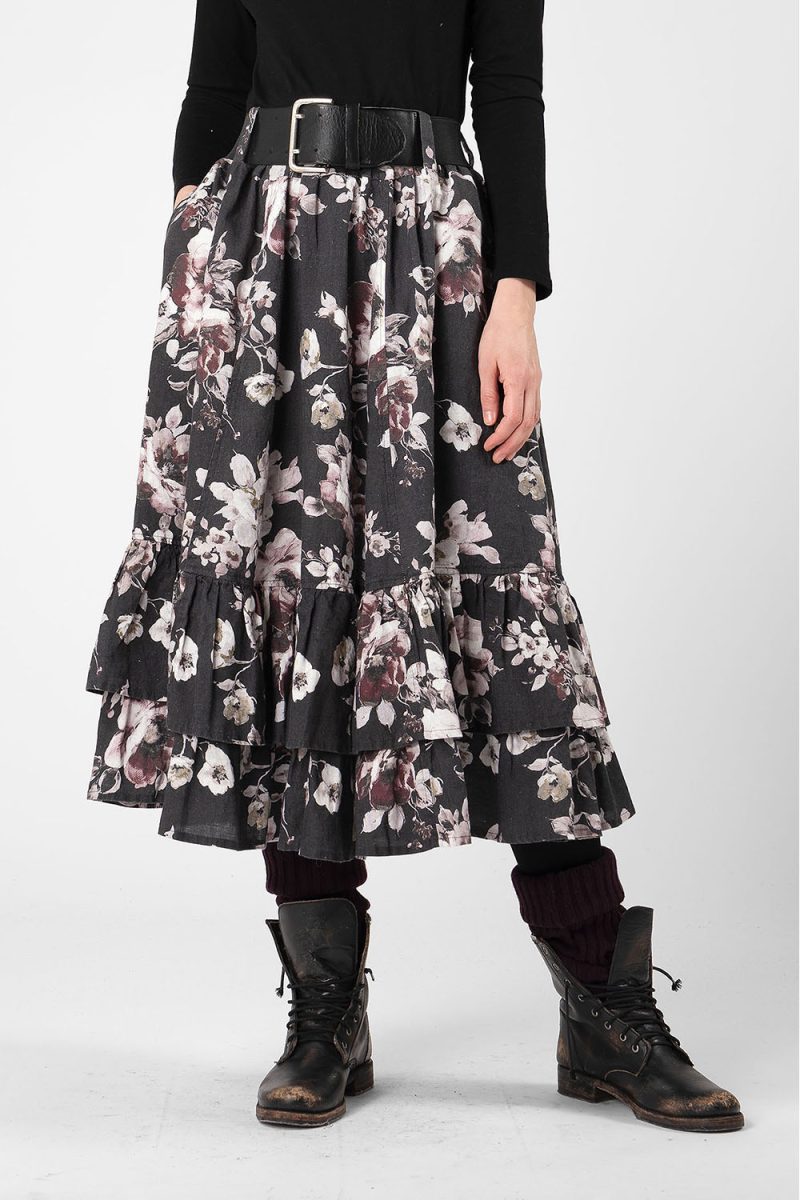 NORAS Kjol i lin, Black Flower