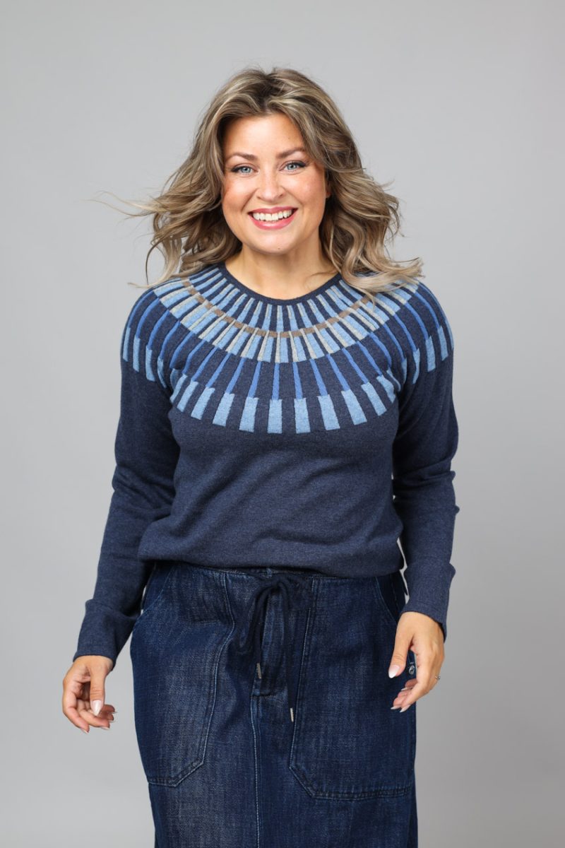 JOSEPHINE Tröja i merinoull/bomull, Soft Blue