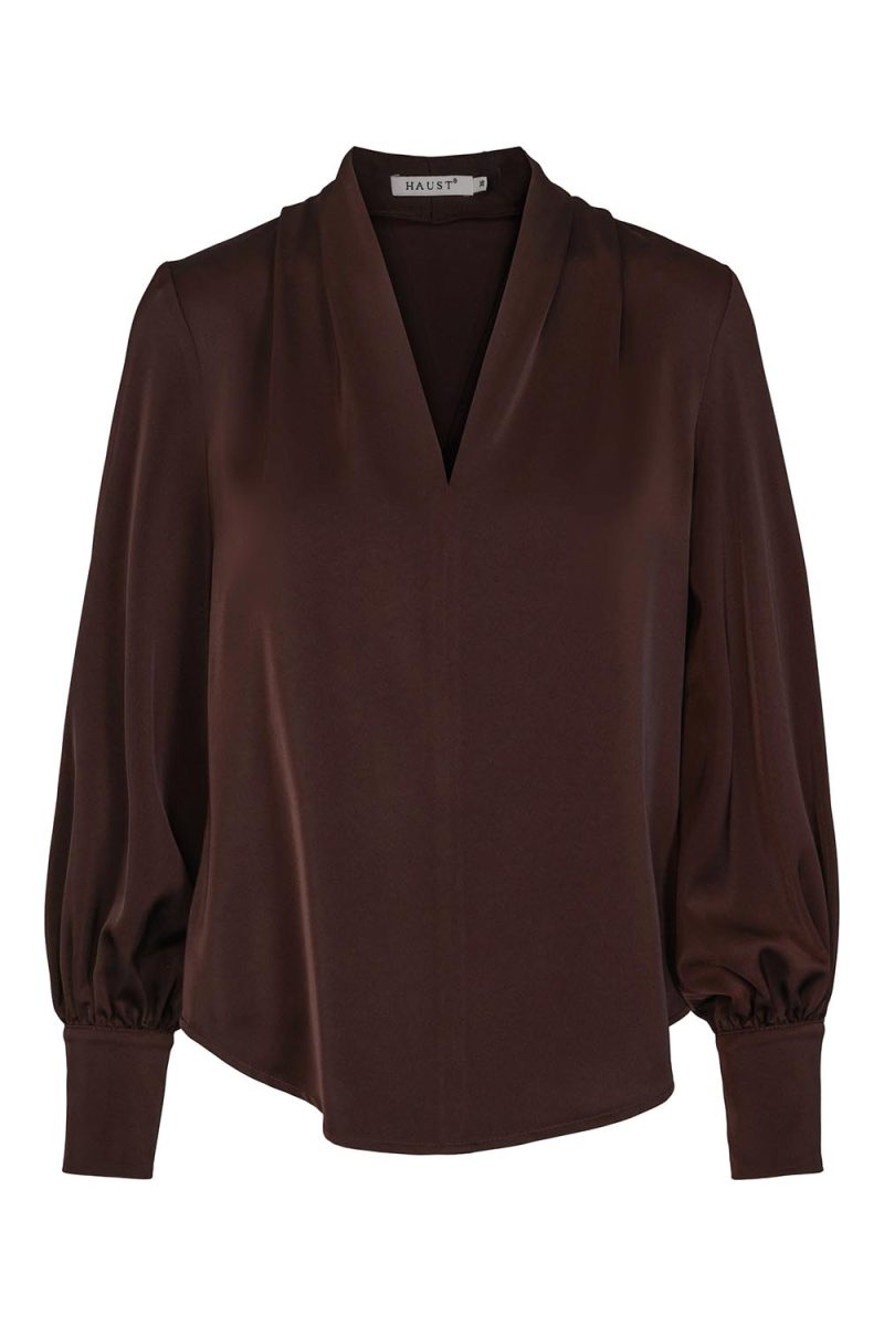 Blus i rayon/bomull, DarkBrown
