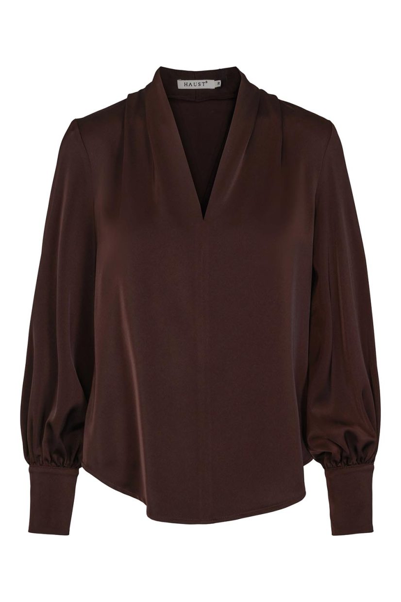 Blus i rayon/bomull, DarkBrown