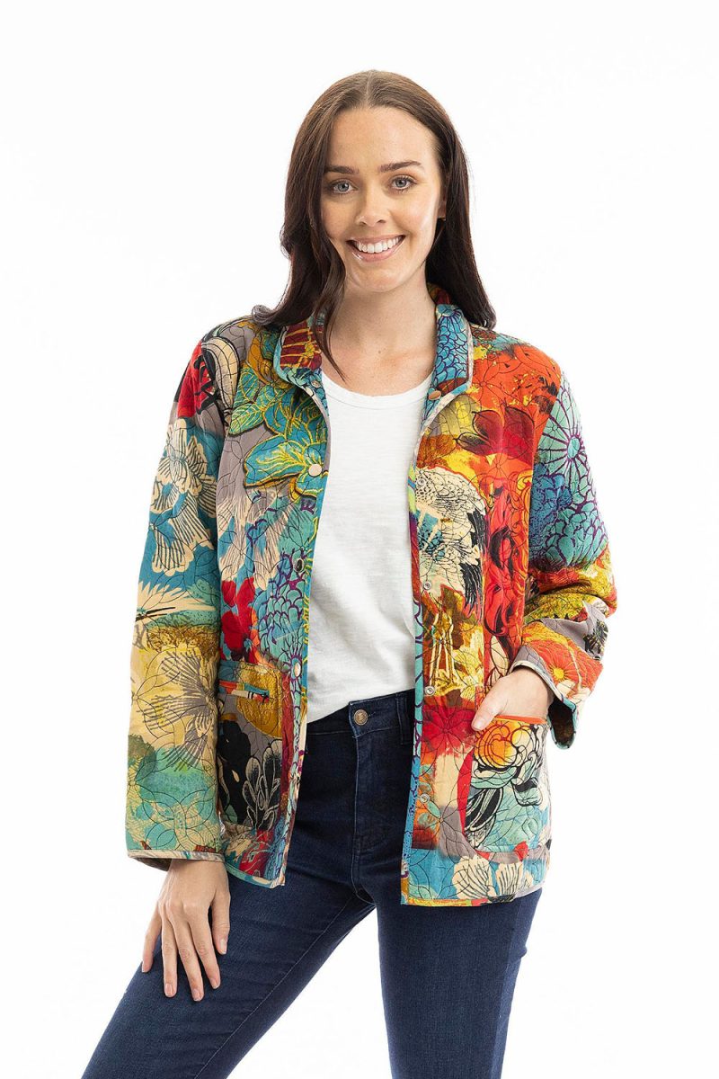 Vändbar quiltad jacka i rayon, Print