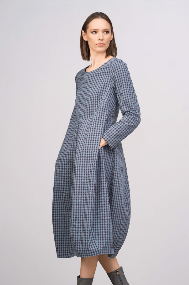 EMIKO-1 Klänning i bomull, Grey/Blue