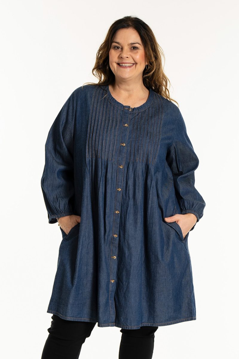 gJOHANNE Skjorttunika i bomull, Dark blue denim