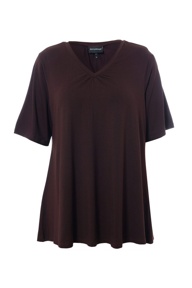 sLYKKE T-shirt i viskostrikå, Dark Brown