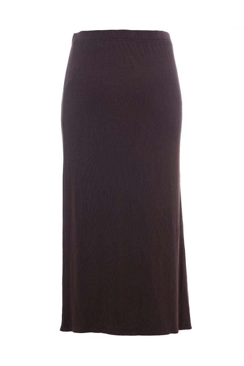 sFANNI Kjol i ribbad viskostrikå, Dark Brown