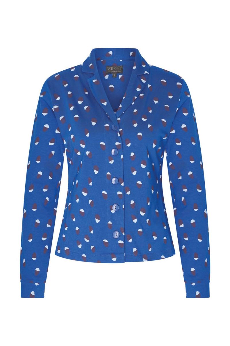 Blus i bomullstrikå, Embroidery-Electric-Blue