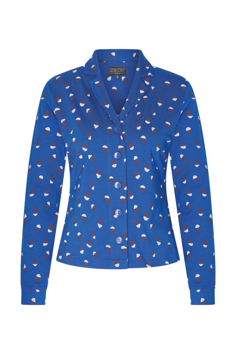 Blus i bomullstrikå, Embroidery-Electric-Blue