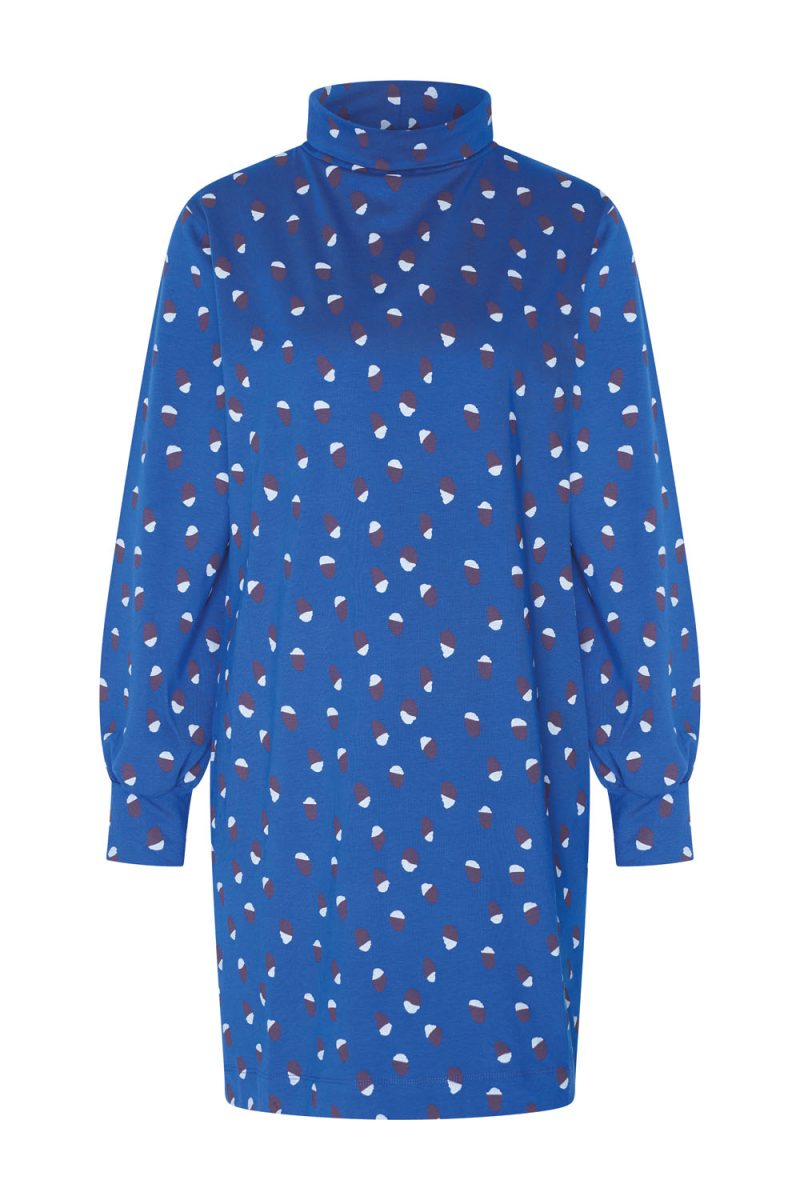 Klänning i bomullstrikå, Embroidery-Electric-Blue