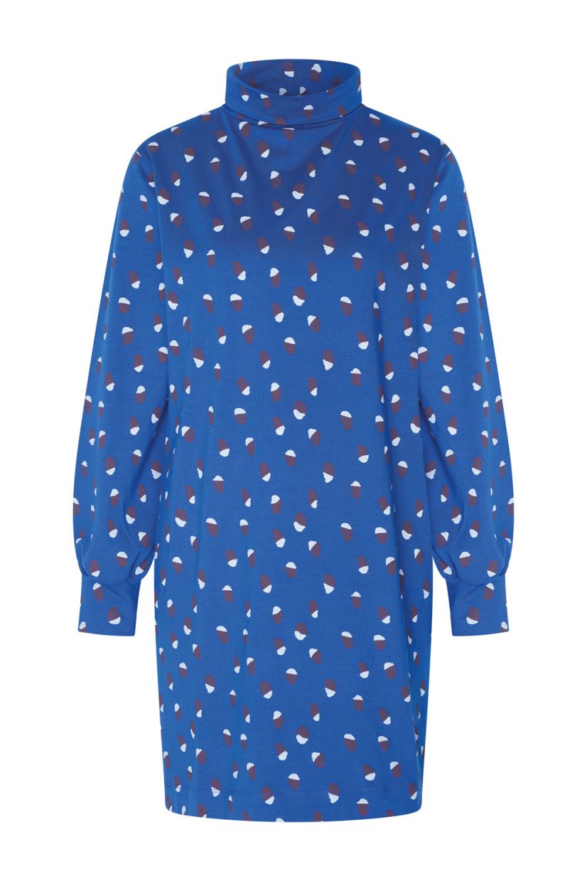 Klänning i bomullstrikå, Embroidery-Electric-Blue