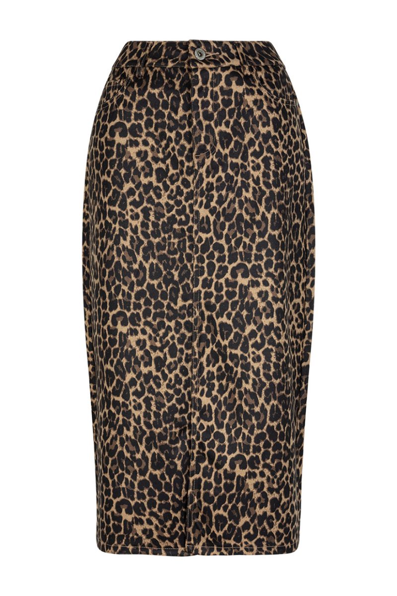 SIBELLE LEOPARD Kjol i viskosmix, Black Multi
