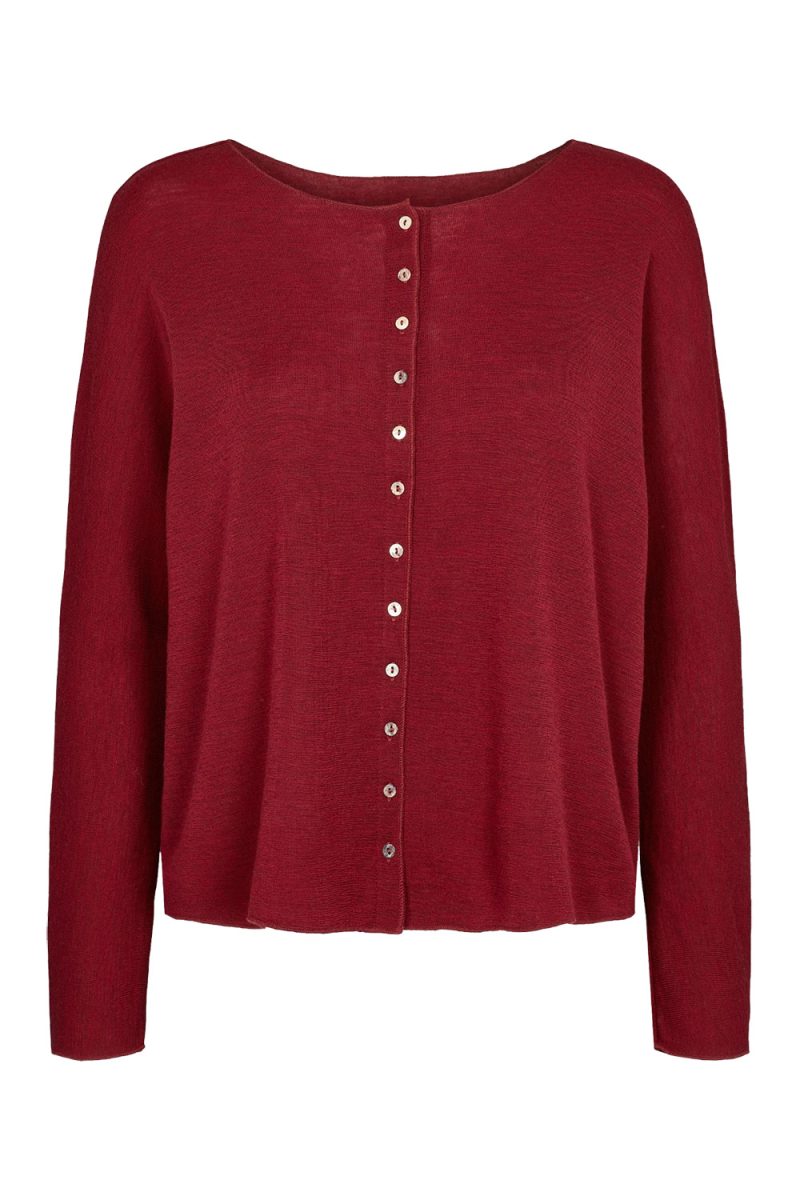 Stickad oversizekofta i merinoull, Dark red