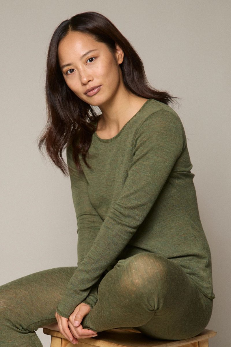 Stickad tröja i merinoull, Olive