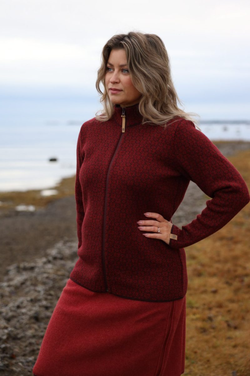 FIONA FULL ZIP Tröja i ull, Deep Red