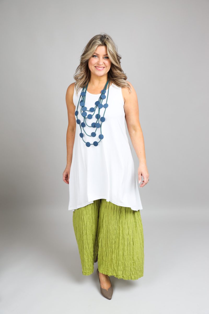 Långt linne i bambutrikå, White