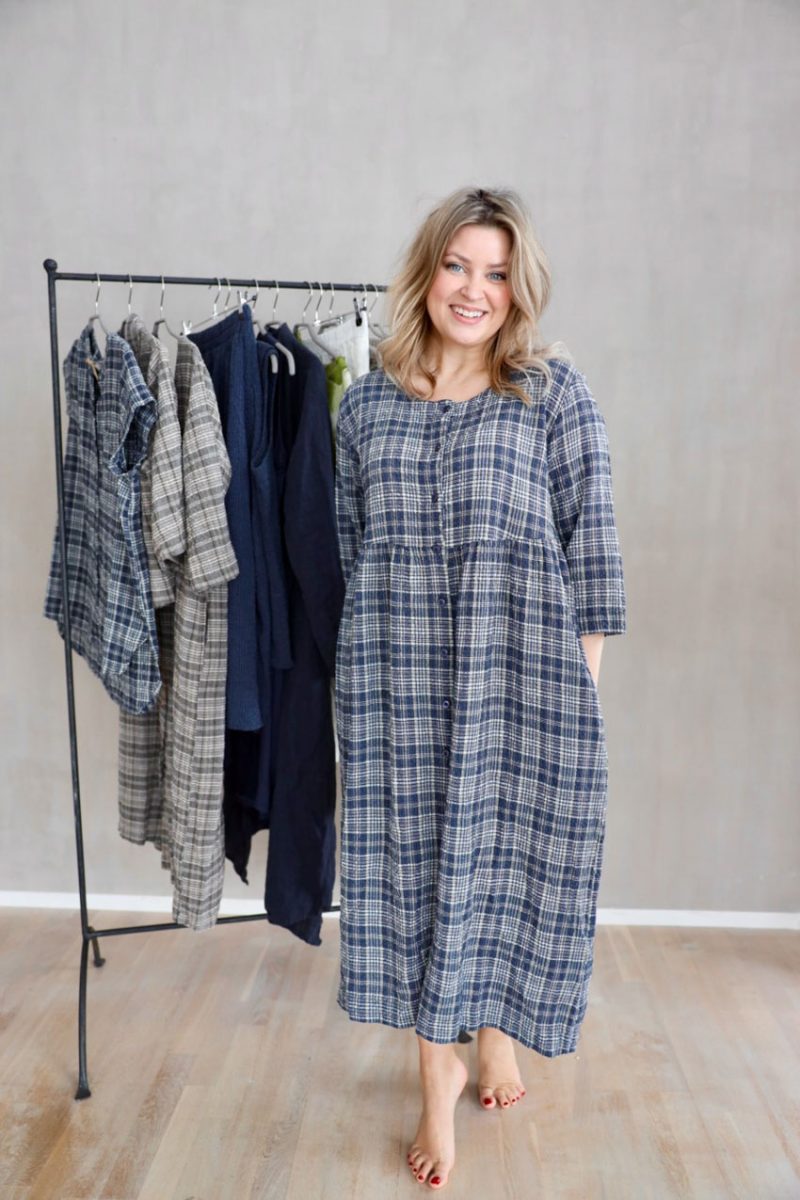 Skjortklänning i bomull/viskos/lin, Navy