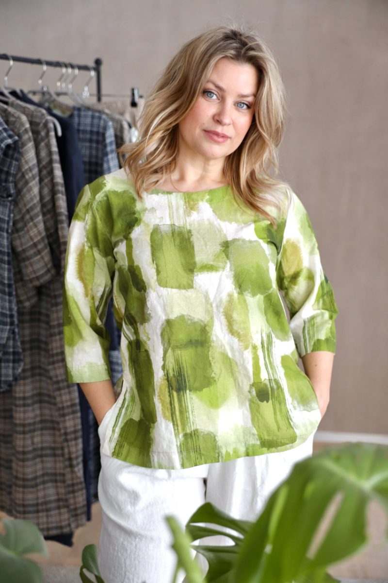 Topp i bomull/lin, Olive