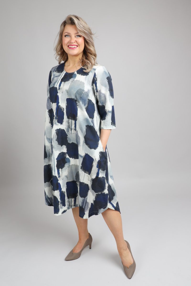 Klänning i bomull/lin, Navy