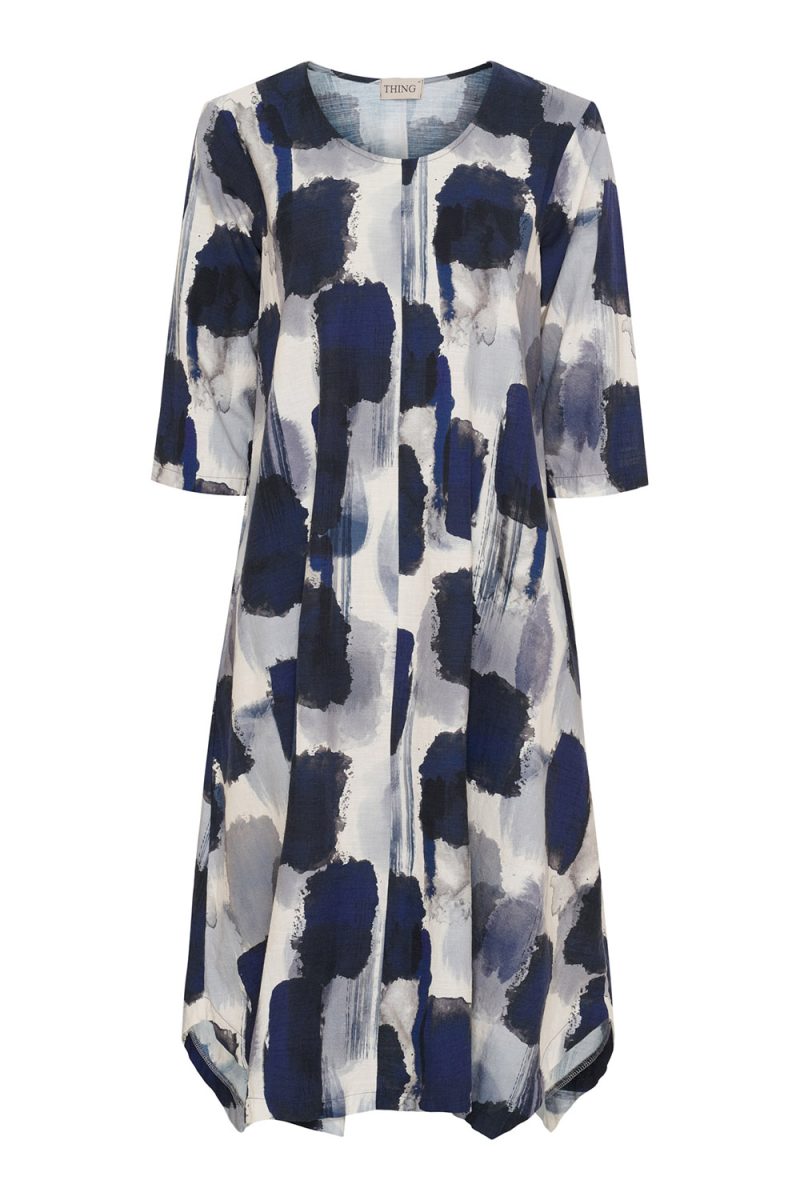 Klänning i bomull/lin, Navy