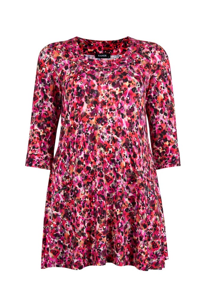 SANDY Tunika i viskostrikå, Fushia