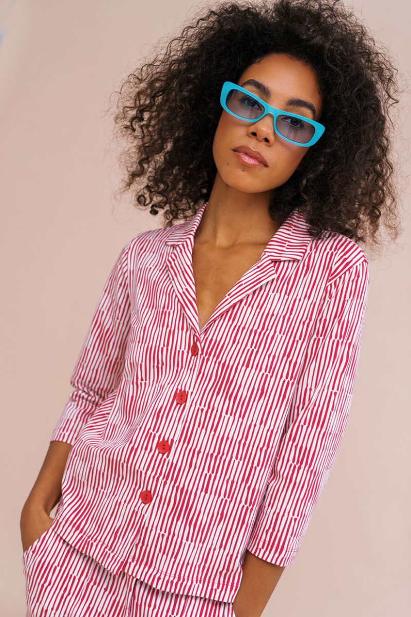 Blus i bomull, Irregualr Stripes Lipstick