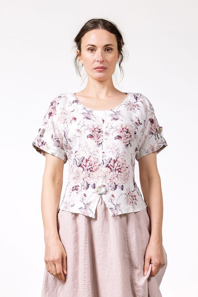TILDUR Topp i lin, Pink Flower
