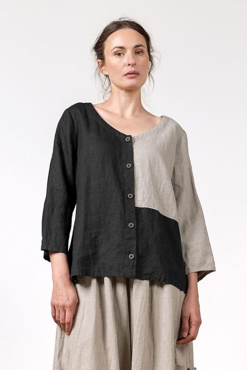 TRANA Blus i lin, Black/Natural