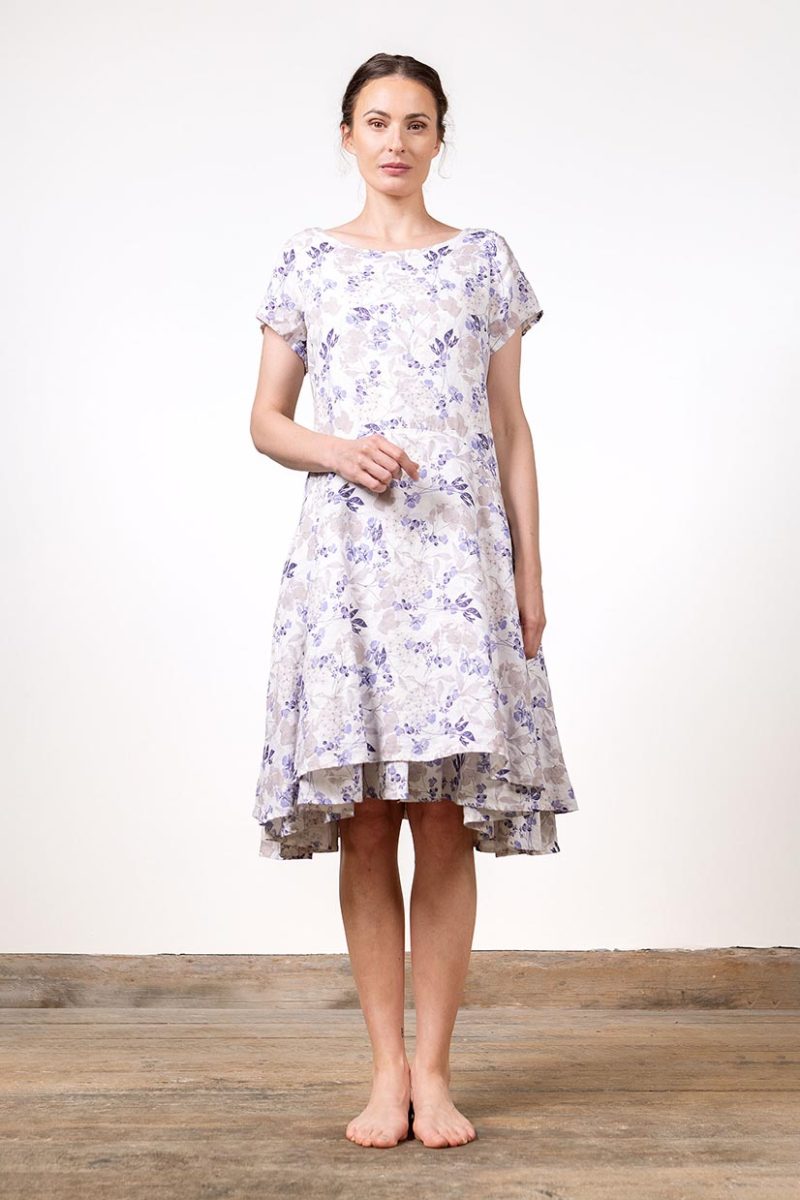 KRONA Klänning i lin, Blue Flower