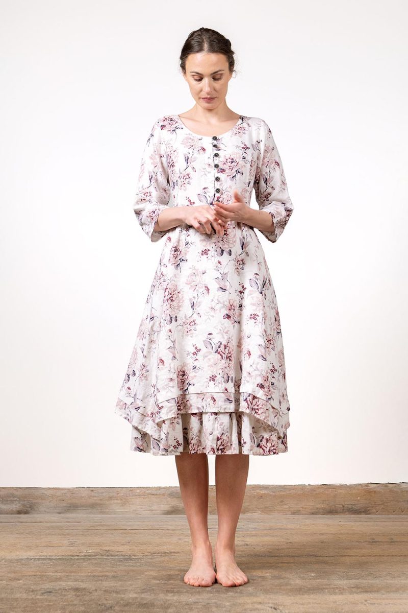 KROLINA Klänning i lin, Pink Flower