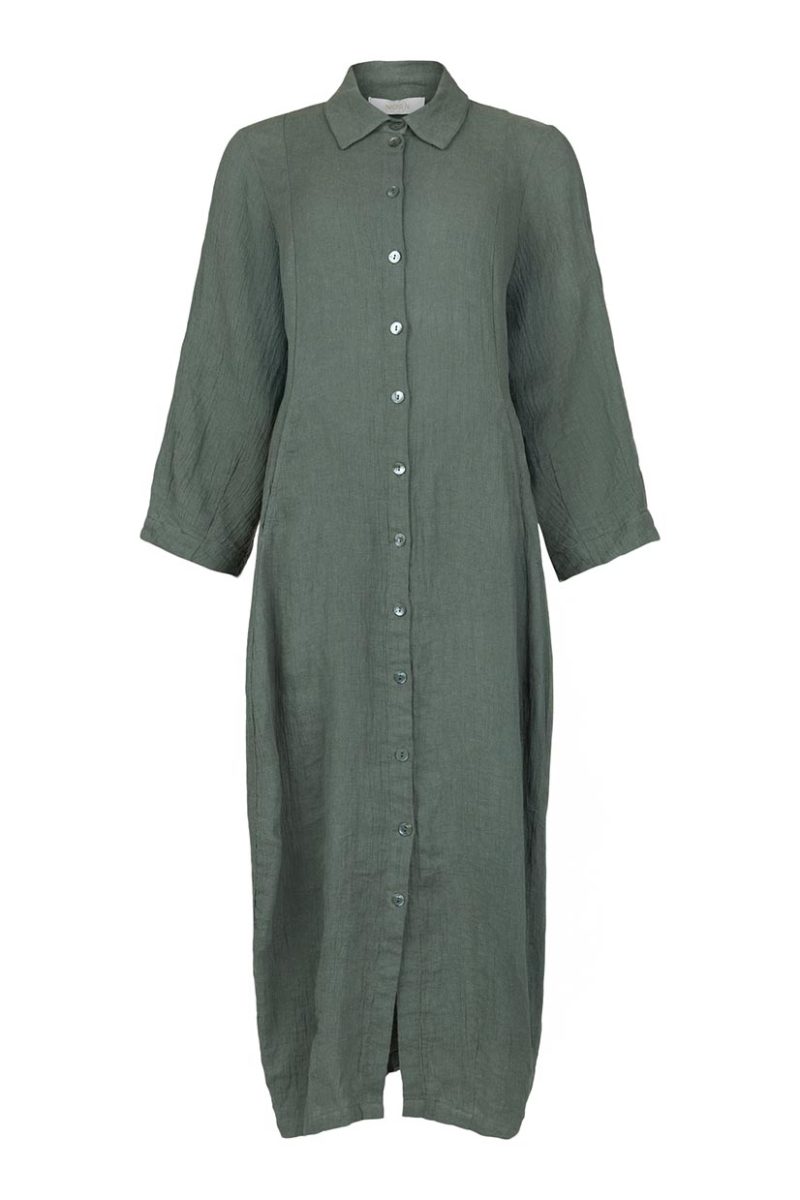 Skjortklänning i lin, Loden Green