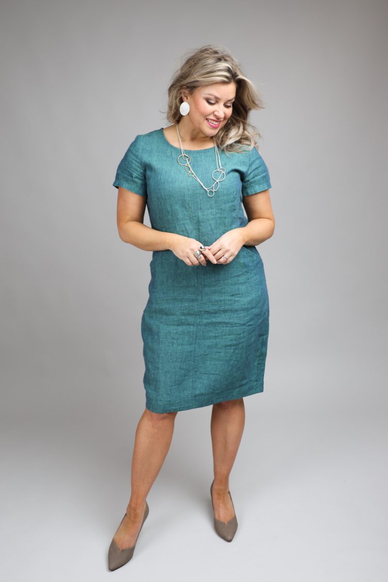 LEILA-1 Klänning i lin,Petrol