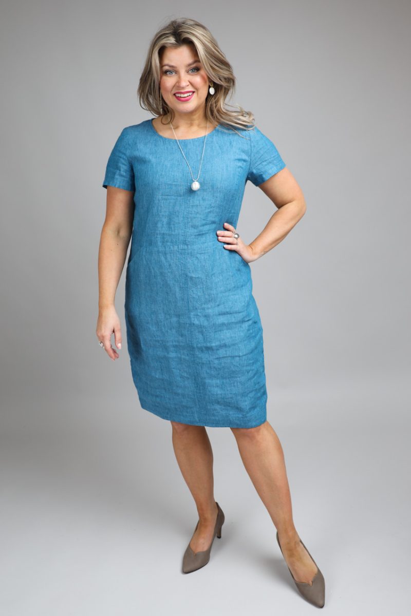 LEILA-1 Klänning i lin,Turkos