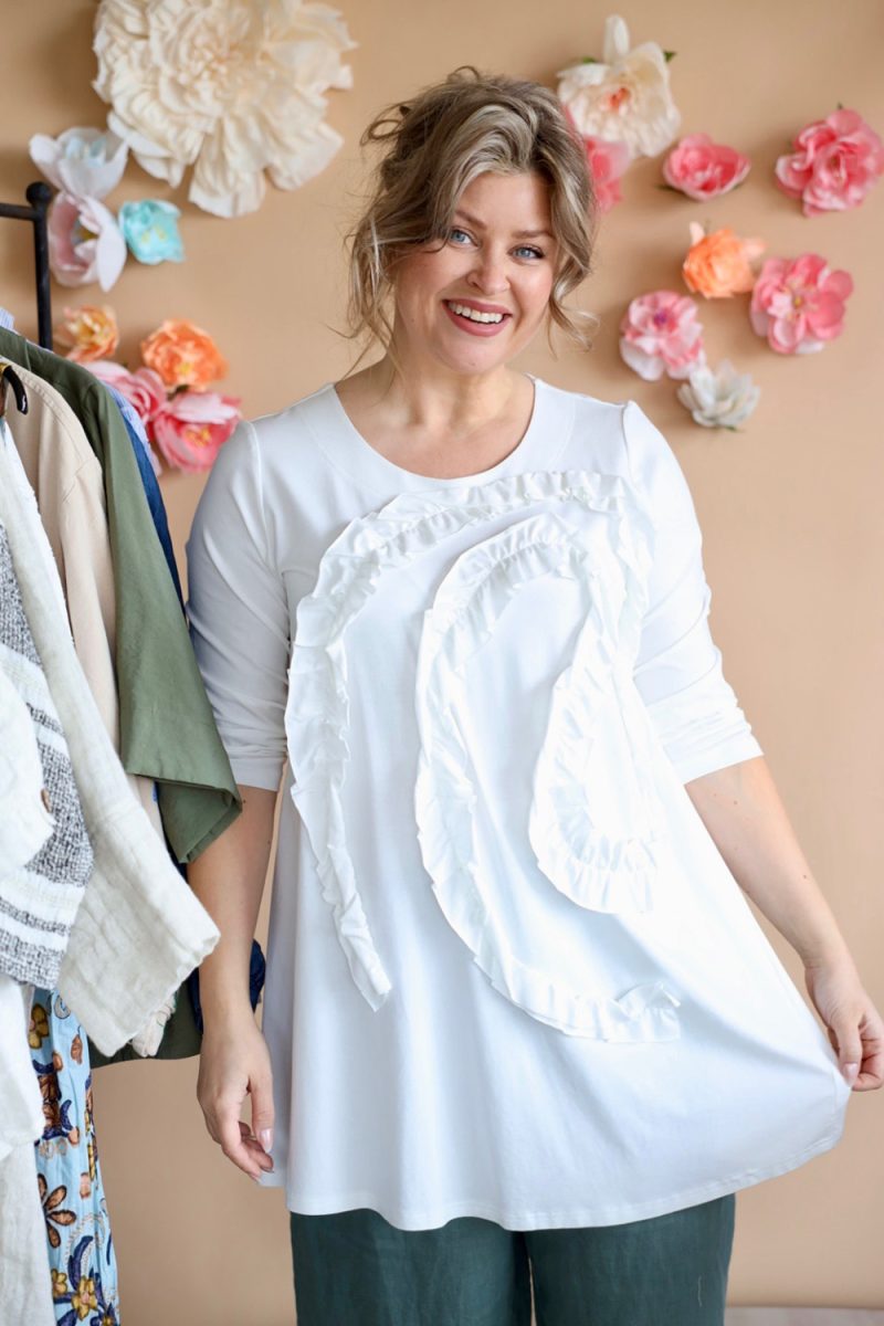 Tunika i viskostrikå, Cream