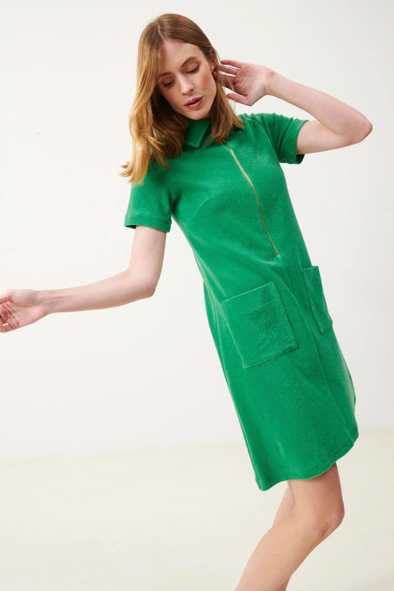 LOVISA DRESS Klänning i bomullsfrotté, Green