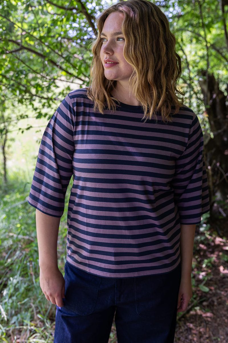 DaneBASIC GLAD T-shirt i bomull, Mauve/Dark Navy