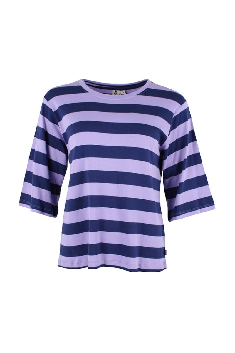 DaneGLAD INTERLOCK T-shirt i stretchig bomull/viskos, Dark Blue/Light Lilac