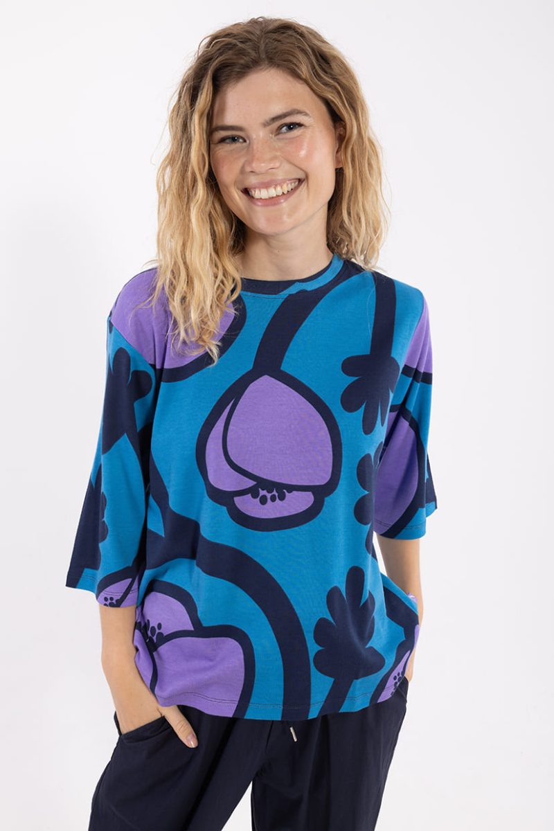 DaneGLAD INTERLOCK T-shirt i stretchig bomull/viskos, Faded Blue POPPY