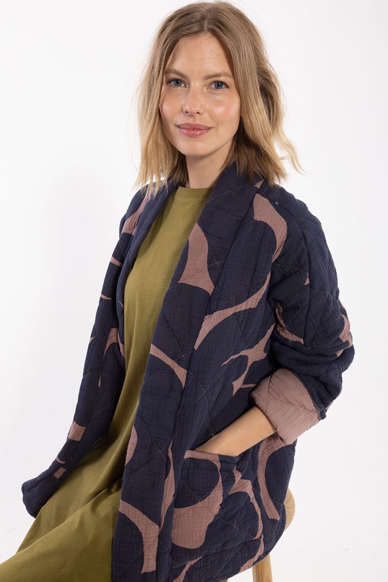 DaneKATRIN Quitad jacka i bomull, Dark Navy/Mauve TROPS