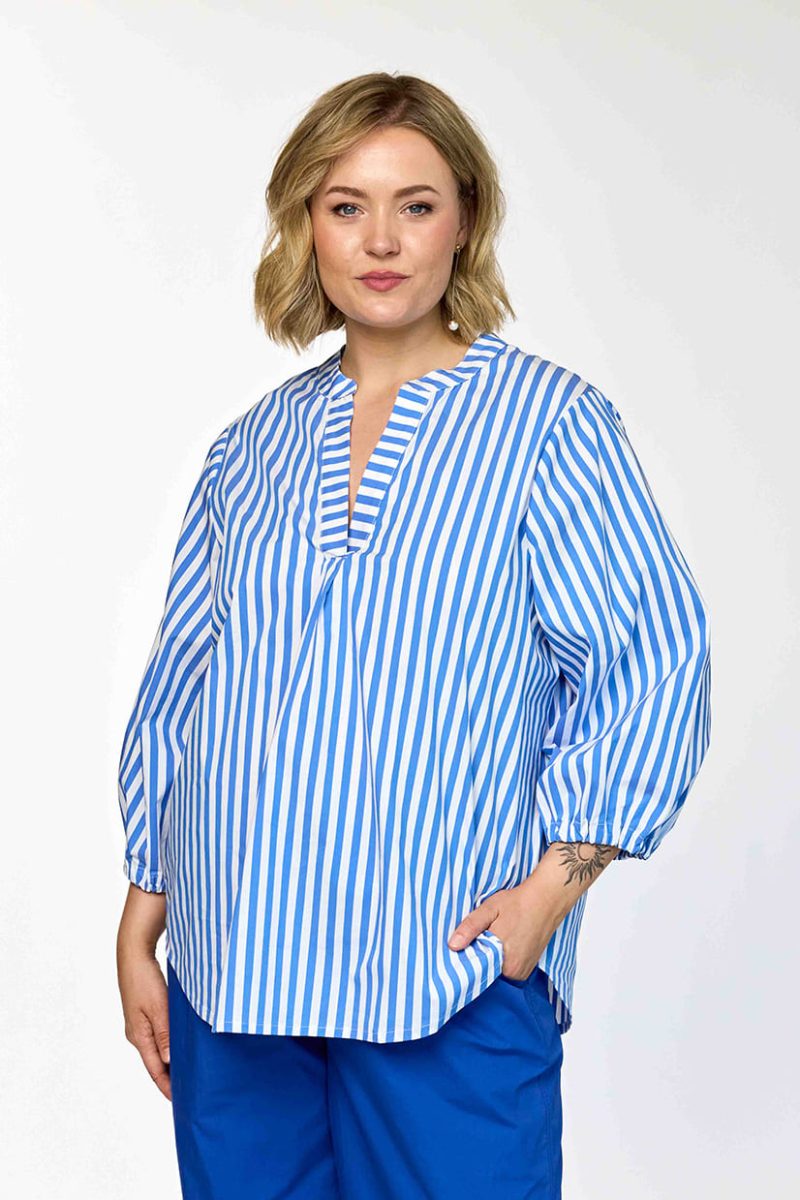 gGRETHE Blus i bomullsmix, Blue Stripe