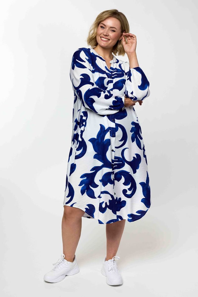 gANJA Skjortklänning i viskos, Offwhite-Blue