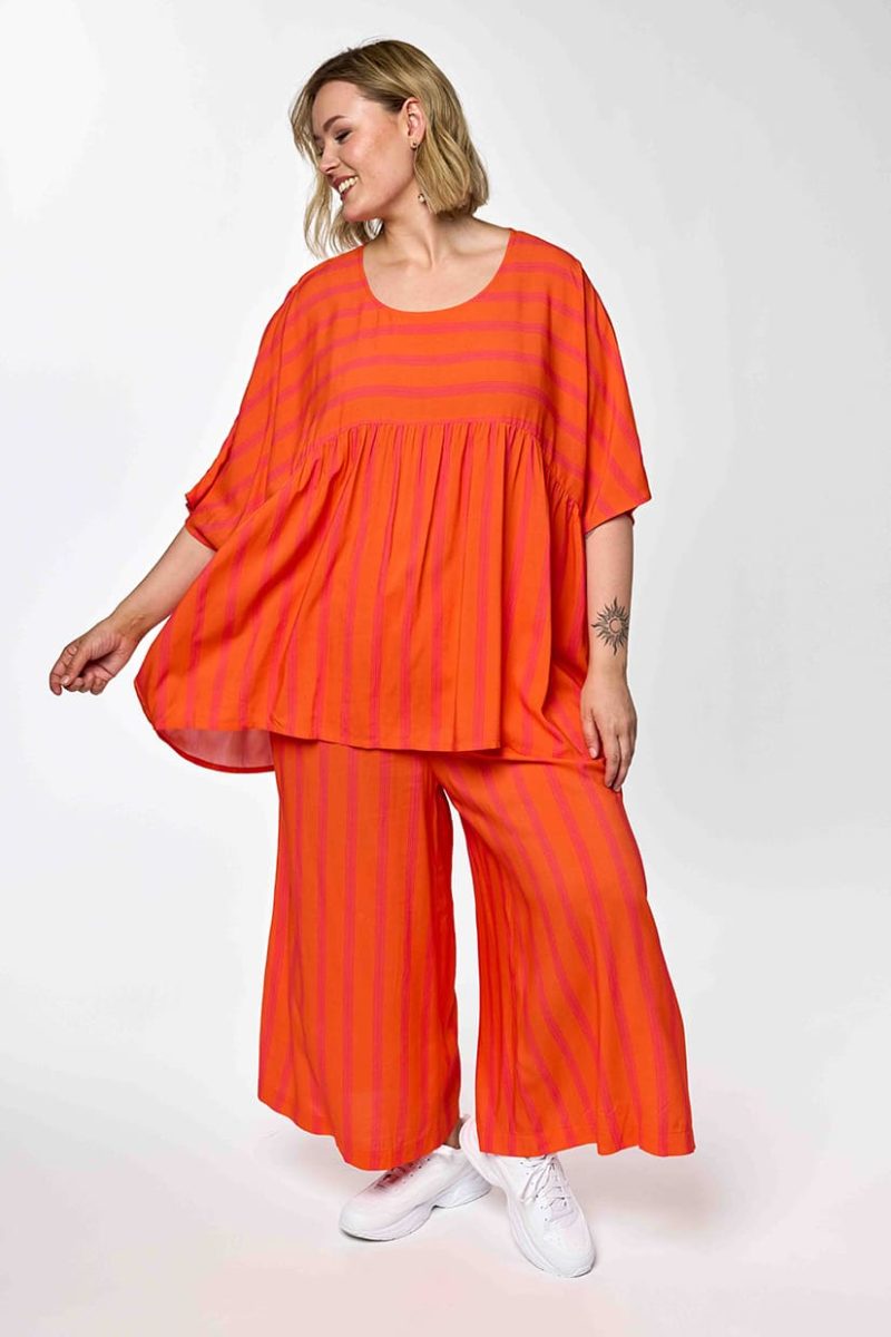 gANDREA Tunika i viskos, Pink-orange stripe