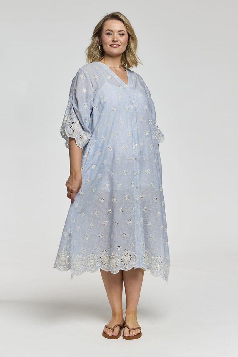 gLUCIA Klänning i bomull, Blue/Off-White Strip