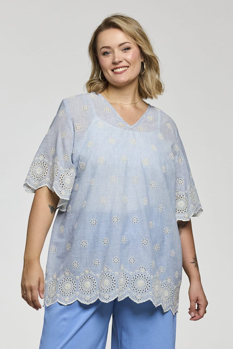 gLILLIAN Blus i bomull, Blue/Off-White Strip