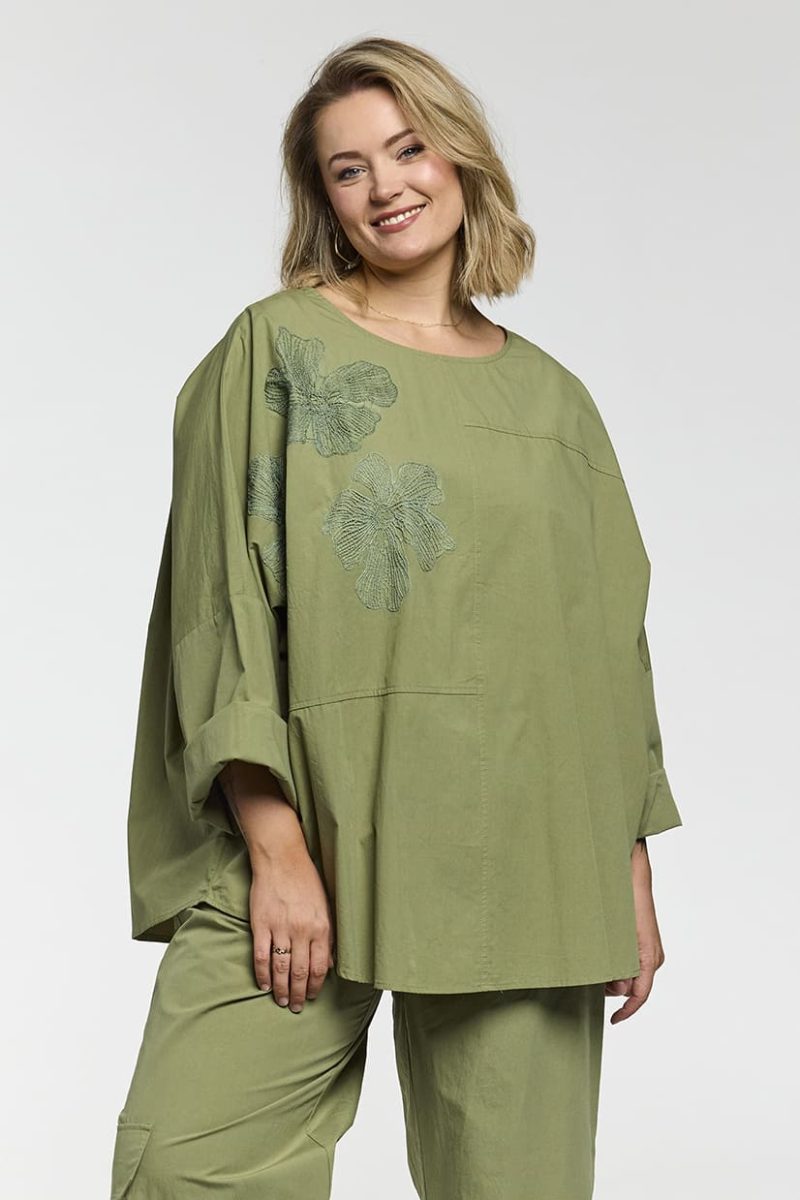 gKAIA Topp i bomullspoplin, Green