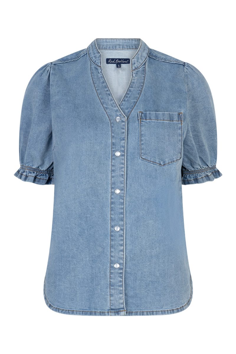 VICTORIA Blus i bomullsdenim, Light Blue
