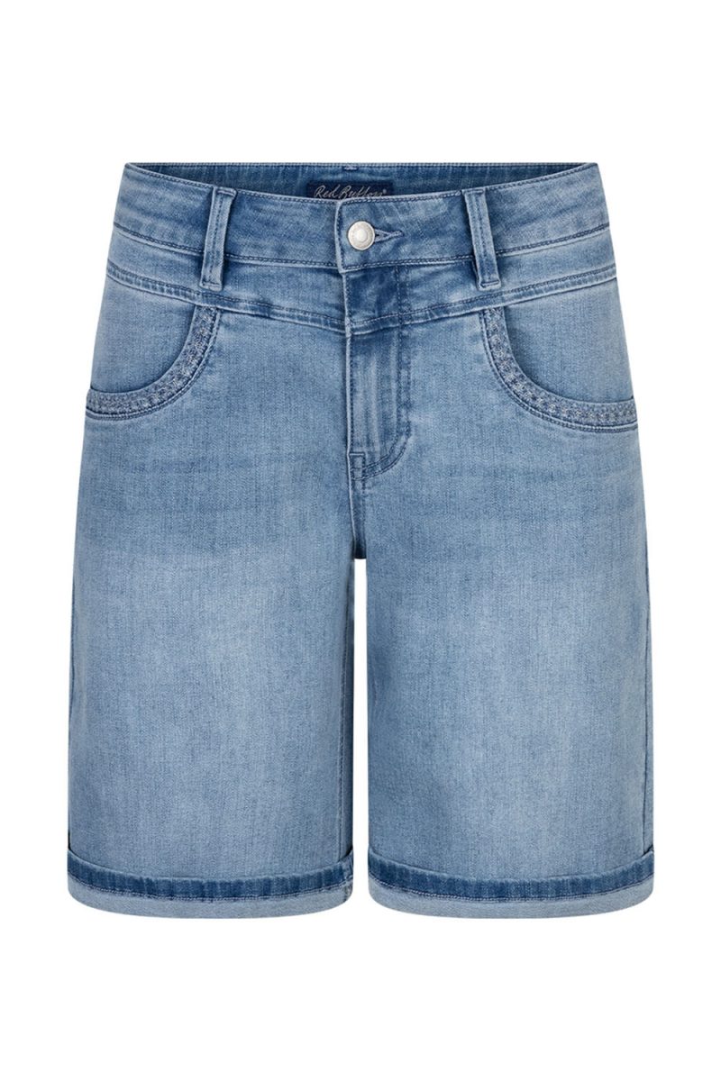 SIENNA SHORT EMBROIDERY Shorts i bomullsdenim, Light Stone