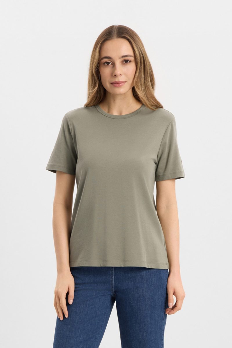 AMANDA T-shirt i modal/bomullstrikå, Khaki