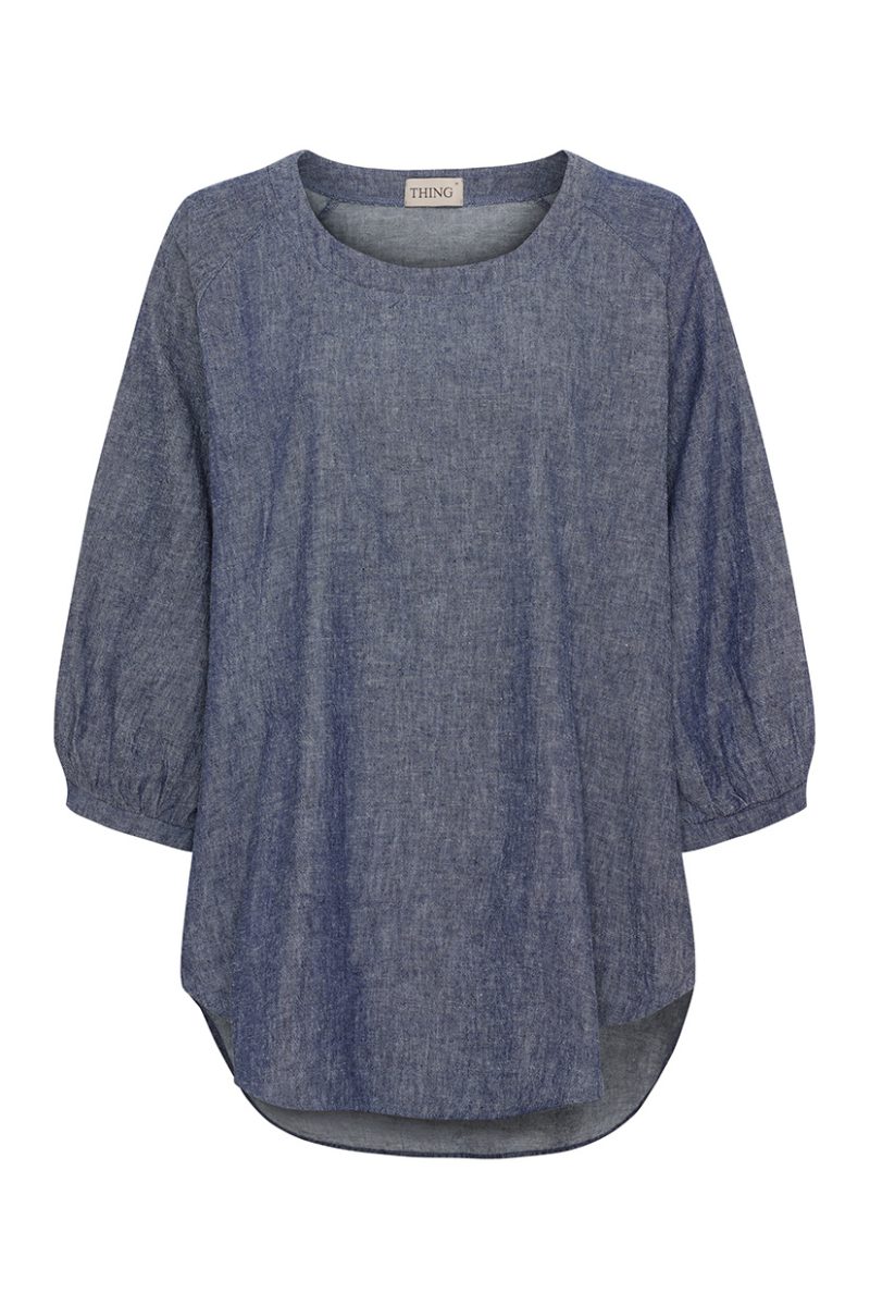 Blus i bomull/lin, Blue